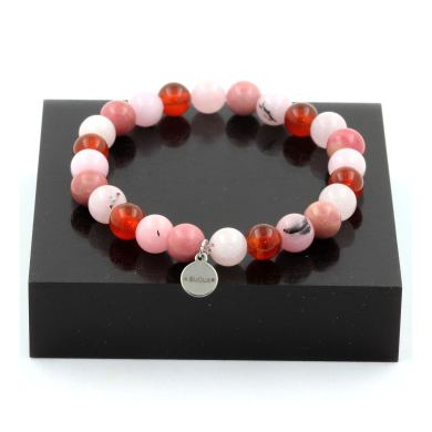 Pink Opal + Rhodonite + Red Agate + Pink Quartz Bracelet 8 mm Beads.