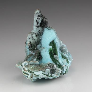 Chrysocolla pseudomorph with Malachite, Quartz