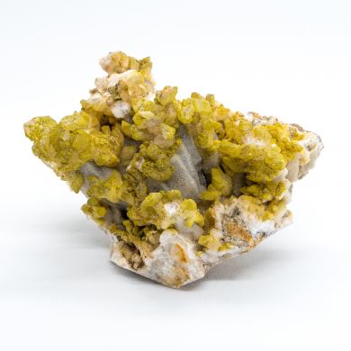 Mottramite on Quartz ps. Calcite