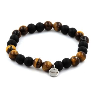 Tiger Eye + Matte Black Onyx Bracelet 8 mm Beads.