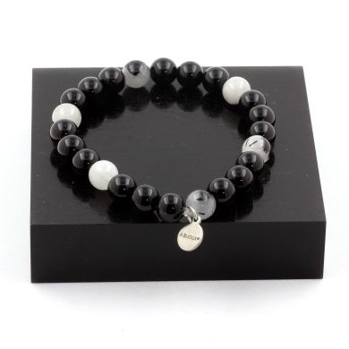 Black Agate + Black Rutilated Quartz Bracelet 8 mm Beads.