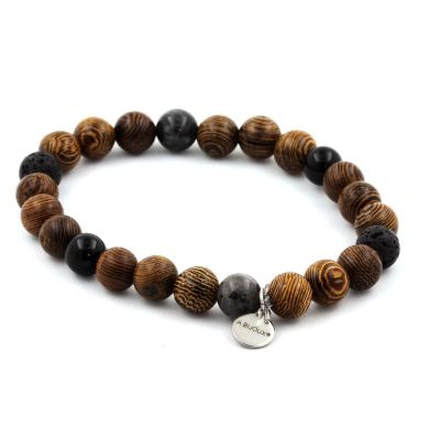 Black Obsidian + Lava + Labradorite + Wood Bracelet 8 mm Beads.