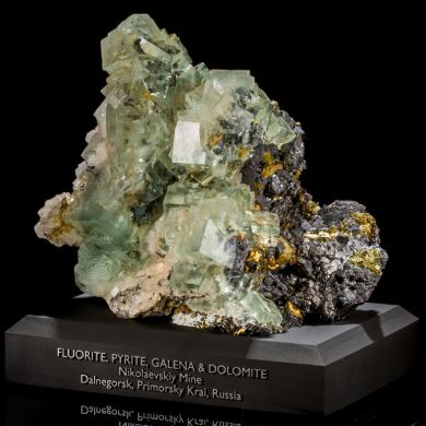 Fluorite, Pyrite, Galena & Dolomite from Dalnegorsk, Russia