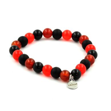 Black Agate + Red Chalcedony + Red Agate + Matte Black Onyx Bracelet 8 mm Beads.