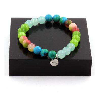 Watermelon Tourmaline + Chrysocolla + Angelite + Peridot Bracelet 8 mm Beads.