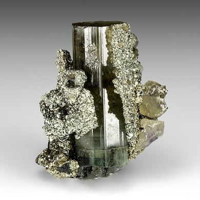 Fluorapatite with Pyrite, Fluorite