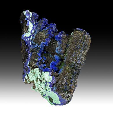 Azurite with Malachite, Goethite