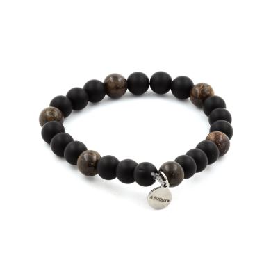 Matte Black Onyx + Bronzite Bracelet 8 mm Beads.