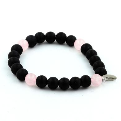 Matte Black Onyx + Rose Quartz Bracelet 8 mm.