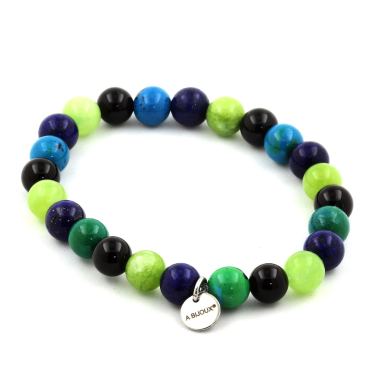 Lapis Lazuli + Chrysocolla + Peridot + Black Agate Bracelet 8 mm Beads.