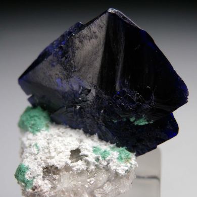 Azurite on Barite with Malachite