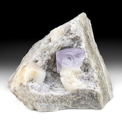 Fluorite with Calcite, Quartz