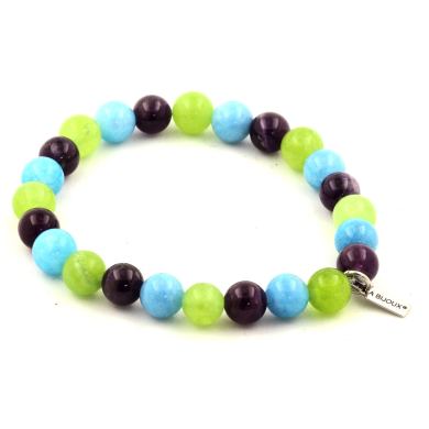 Amethyst + Blue Chalcedony + Peridot Bracelet 8 mm Beads.