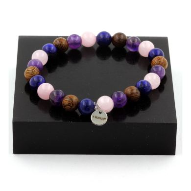 Rose Quartz + Amethyst + Lapis Lazuli + wood Bracelet 8 mm Beads.