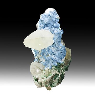 Plancheite with Calcite, Malachite