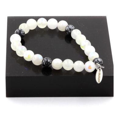 Moonstone + Snowflake Obsidian Bracelet 8 mm Beads.