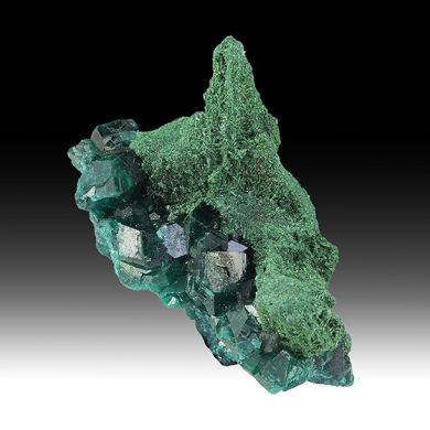 Dioptase with Malachite pseudomorph