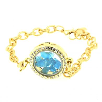 Raw neon blue Apatite strap Medallion 25mm model.