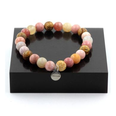 Sunstone + Rhodonite + Landscape Jasper + Bamboo Leaf Agate Bracelet 8 mm Beads.