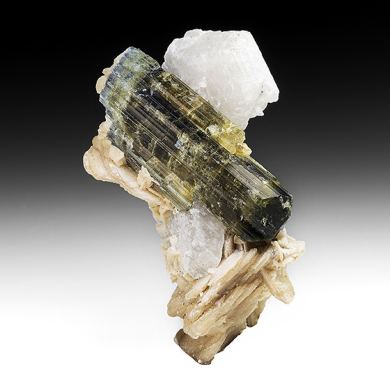 Dravite with Feldspar, Calcite