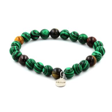 Multicolor Tiger's Eye + Malachite Bracelet 8 mm Beads.