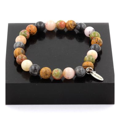 Labradorite + Pink Opal + Landscape Jasper + Unakite Bracelet 8 mm Beads.