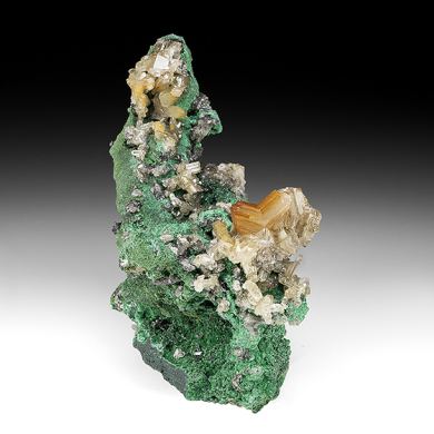 Cerussite with Malachite, Tennantite, Duftite