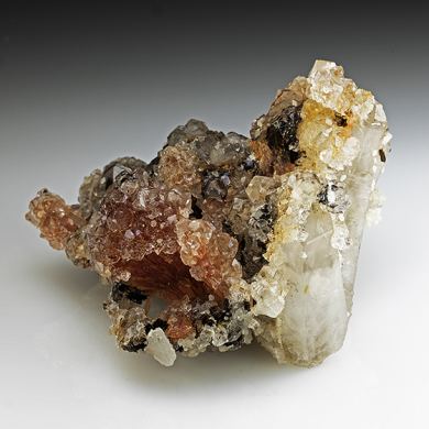 Fluorapophyllite with Inesite, Hubeite, Quartz