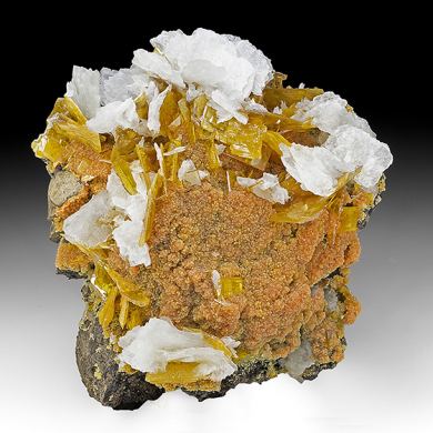 Wulfenite with Barite, Mimetite