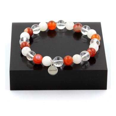 Quartz + Moonstone + Banded Agate Bracelet 8 mm Beads.