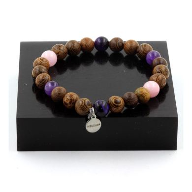 Pink Opal + Purple Tiger's Eye + Amethyst + Wood Bracelet 8 mm Beads.