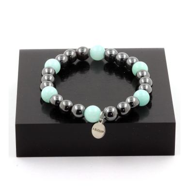 Amazonite + Hematite Bracelet 8 mm Beads.