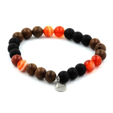 Banded Agate + Matte Black Onyx + Wood Bracelet 8 mm Beads.