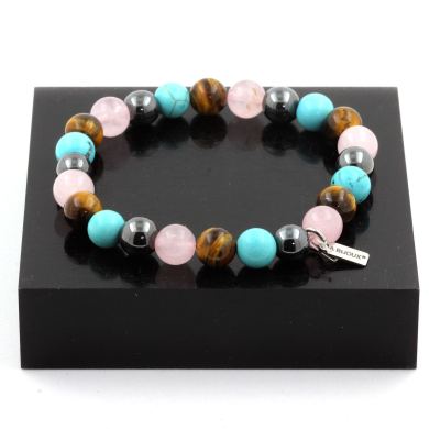 Tiger's Eye + Rose Quartz + Turquoise + Hematite Bracelet 8 mm Beads.