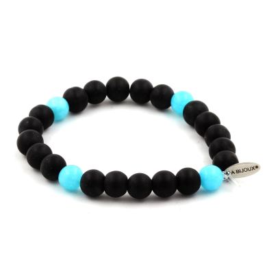 Matte Black Onyx + Aquamarine Bracelet 8 mm.