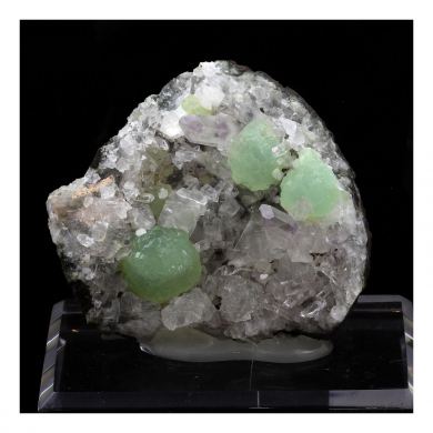 Prehnite, Calcite, Quartz.