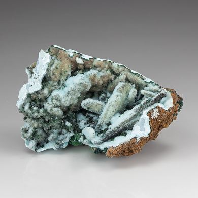 Chrysocolla pseudomorph with Malachite, Quartz