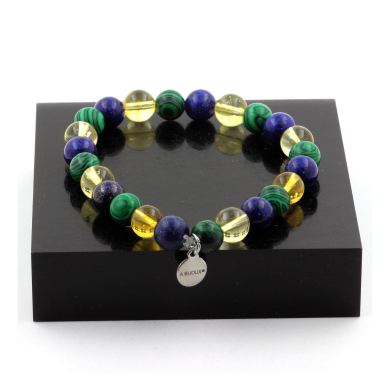 Citrine + Lapis Lazuli + Malachite Bracelet 8 mm Beads.