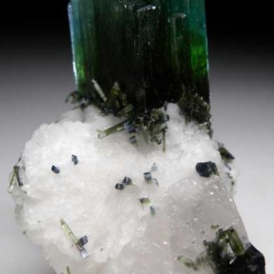 Elbaite with Beryl on Albite