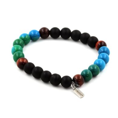 Red Tiger Eye + Chrysocolla + Matte Black Onyx Bracelet 8 mm Beads.