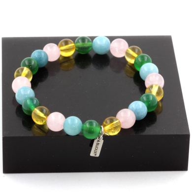 Rose Quartz + Citrine + Aquamarine + Green Agate Bracelet 8 mm Beads.