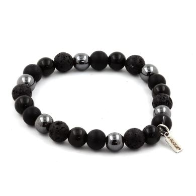 Black Obsidian + Matte Black Onyx + Lava + Hematite Bracelet 8 mm Beads.