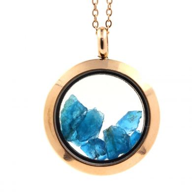 Raw neon blue Apatite necklace.