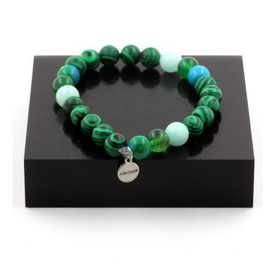 Amazonite + Chrysocolla + Malachite + Green Agate Bracelet 8 mm Beads.