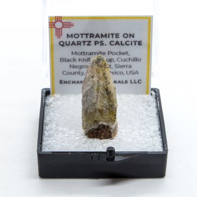 Mottramite on Quartz ps. Calcite