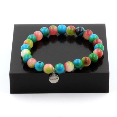 Watermelon Tourmaline + Chrysocolla Bracelet 8 mm Beads.