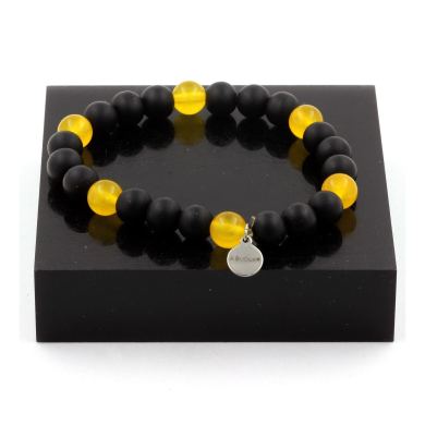 Yellow Agate + Matte Black Onyx Bracelet 8 mm Beads.