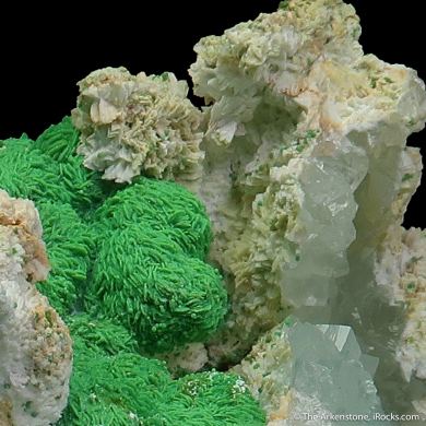 Conichalcite ps. Azurite with Azurite, and Calcite