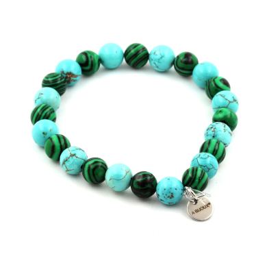 Malachite + Turquoise Bracelet 8 mm Beads.