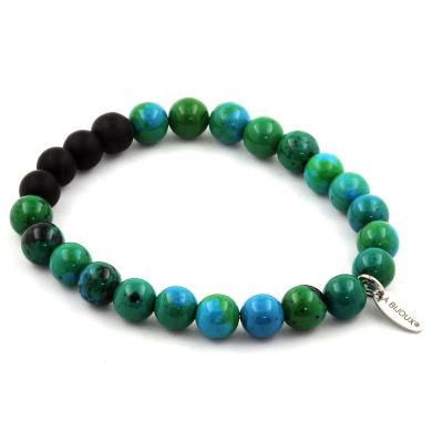 Chrysocolla + Matte Black Onyx Bracelet 8 mm Beads.